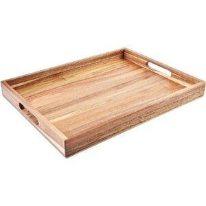 New Acacia Wood Decorative Serving Tray with Handle–for Breakfast, Lunch, Dinner